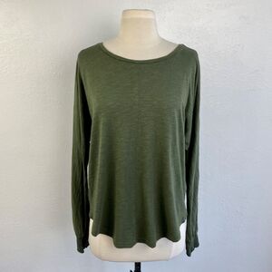 Lilla P Woman Green T Shirt Top Small Doman Sleeves Cotton Model Long Sleeve